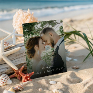 Tarjeta de agradecimiento de boda con foto de azul
