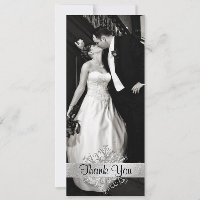 Tarjeta de agradecimiento de boda con foto de copo (Anverso)