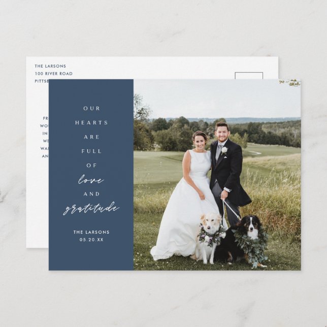 Tarjeta de agradecimiento de boda con foto de cora (Anverso / Reverso)