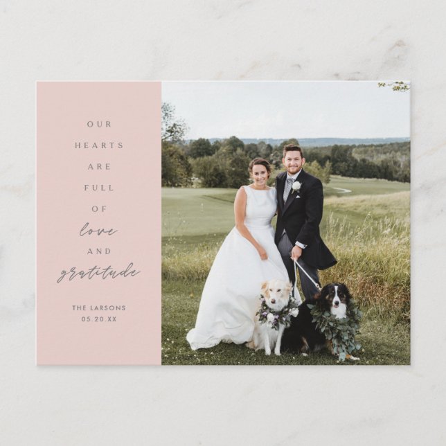 Tarjeta de agradecimiento de boda con foto de cora (Anverso)