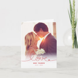 Tarjeta de agradecimiento de boda con foto de cora