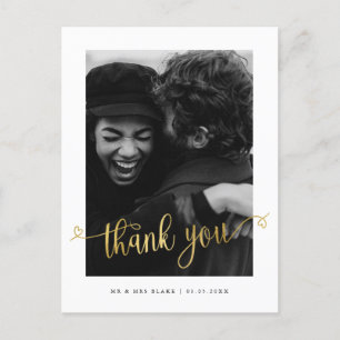 Tarjeta de agradecimiento de boda con foto de cora