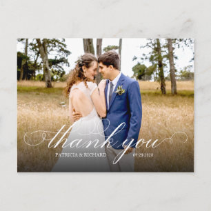 Tarjeta de agradecimiento de boda con foto de escr