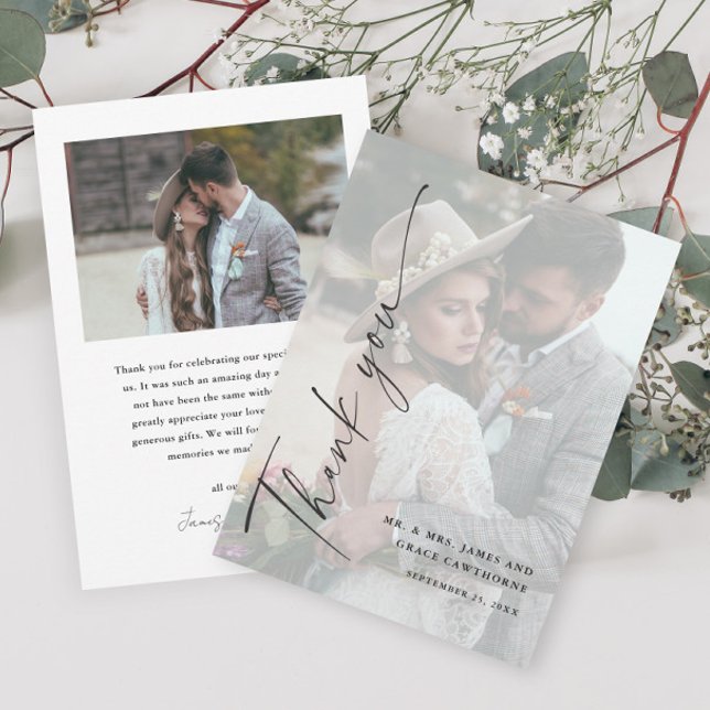 Tarjeta de agradecimiento de boda con foto de escr (Subido por el creador)