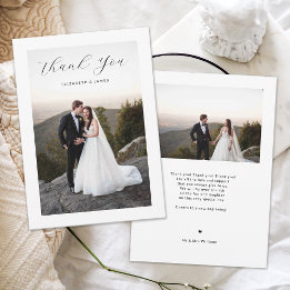 Tarjeta de agradecimiento de boda con foto de escr