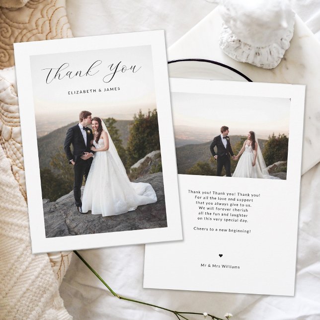 Tarjeta de agradecimiento de boda con foto de escr (Subido por el creador)