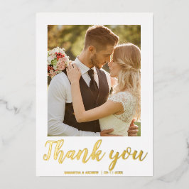 Tarjeta de agradecimiento de boda con foto de escr