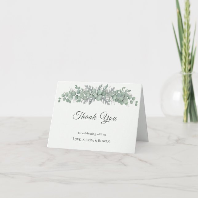 Tarjeta de agradecimiento de boda con foto de euca (Anverso)
