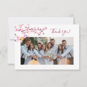 Tarjeta de agradecimiento de boda con foto de flor