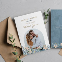 Tarjeta de agradecimiento de boda con foto de flor