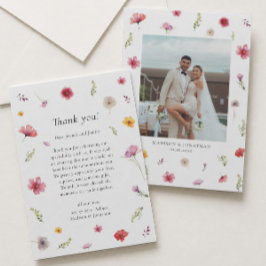 Tarjeta de agradecimiento de boda con foto de flor