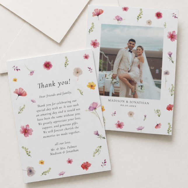 Tarjeta de agradecimiento de boda con foto de flor (Subido por el creador)