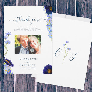 Tarjeta de agradecimiento de boda con foto de flor