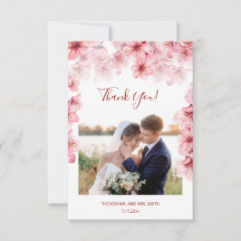 Tarjeta de agradecimiento de boda con foto de flor