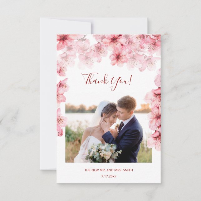 Tarjeta de agradecimiento de boda con foto de flor (Anverso)