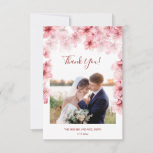 Tarjeta de agradecimiento de boda con foto de flor