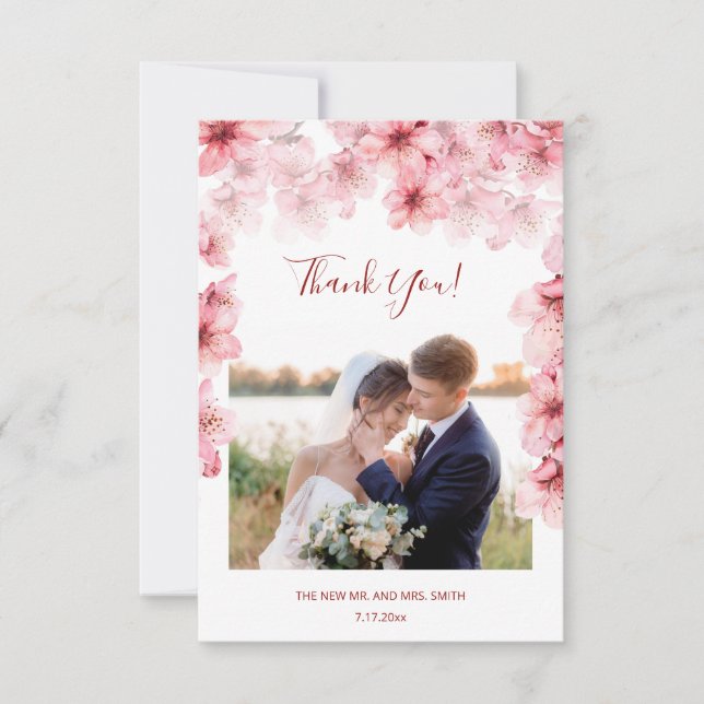Tarjeta de agradecimiento de boda con foto de flor (Anverso)