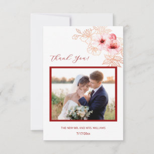 Tarjeta de agradecimiento de boda con foto de flor