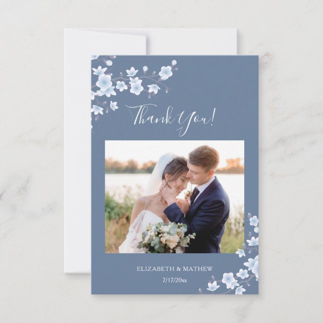 Tarjeta de agradecimiento de boda con foto de flor (Anverso)