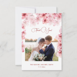 Tarjeta de agradecimiento de boda con foto de flor