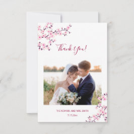 Tarjeta de agradecimiento de boda con foto de flor