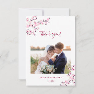 Tarjeta de agradecimiento de boda con foto de flor