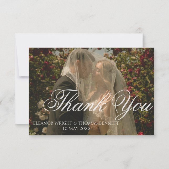 Tarjeta de agradecimiento de boda con foto de foll (Anverso)