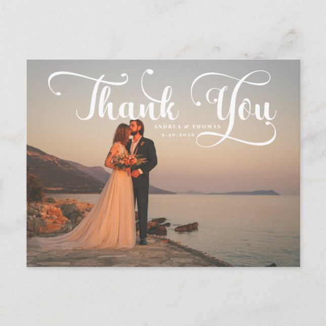 Tarjeta de agradecimiento de boda con foto de guió (Anverso)