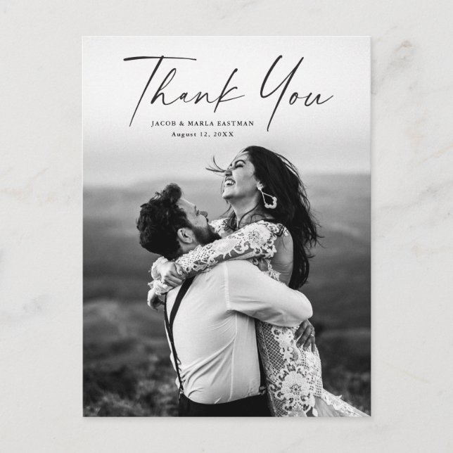 Tarjeta de agradecimiento de boda con foto de guió (Anverso)
