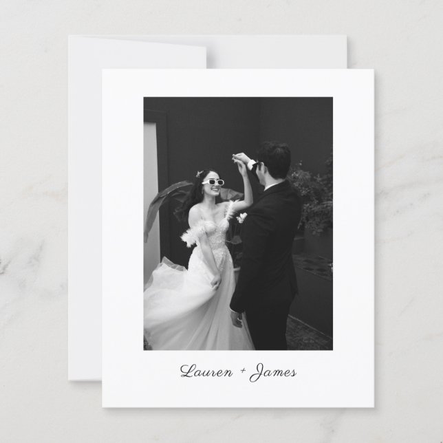 Tarjeta de agradecimiento de boda con foto de guió (Anverso)