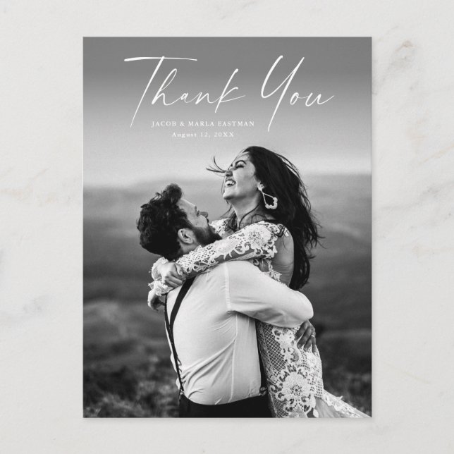 Tarjeta de agradecimiento de boda con foto de guio (Anverso)
