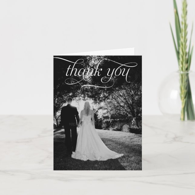 Tarjeta de agradecimiento de boda con foto de guió (Anverso)