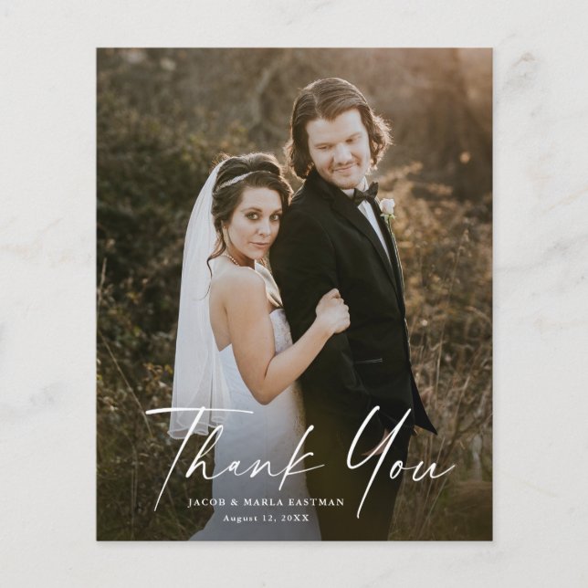 Tarjeta de agradecimiento de boda con foto de guió (Anverso)