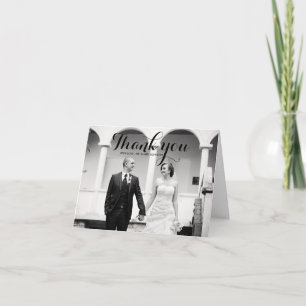 Tarjeta de agradecimiento de boda con foto de letr