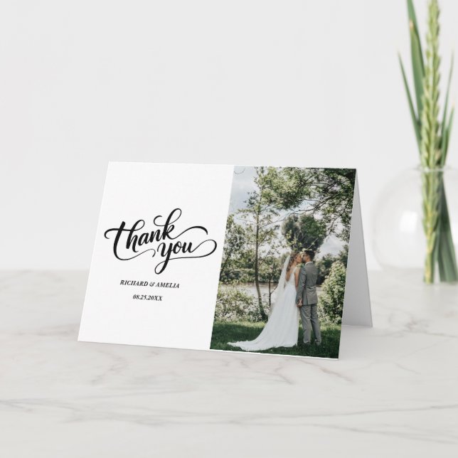 Tarjeta de agradecimiento de boda con foto de letr (Anverso)