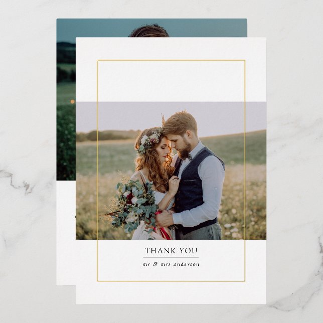 Tarjeta de agradecimiento de boda con foto de marc (Anverso/Reverso)