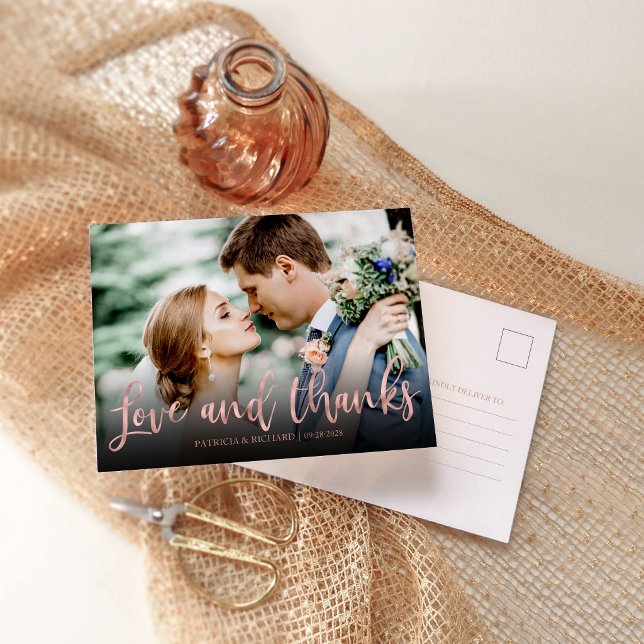 Tarjeta de agradecimiento de boda con foto de oro  (Subido por el creador)