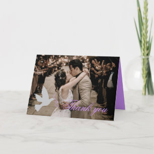 Tarjeta de agradecimiento de boda con foto de palo