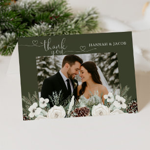 Tarjeta de agradecimiento de boda con foto de pino