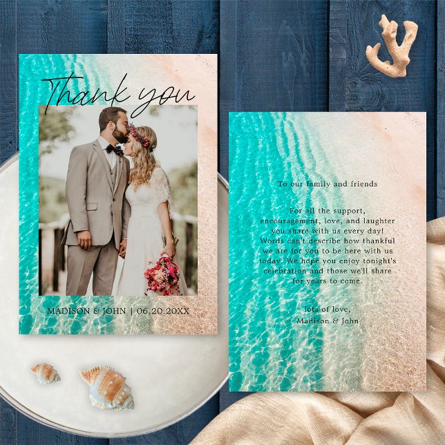 Tarjeta de agradecimiento de boda con foto de play (Front/Back)