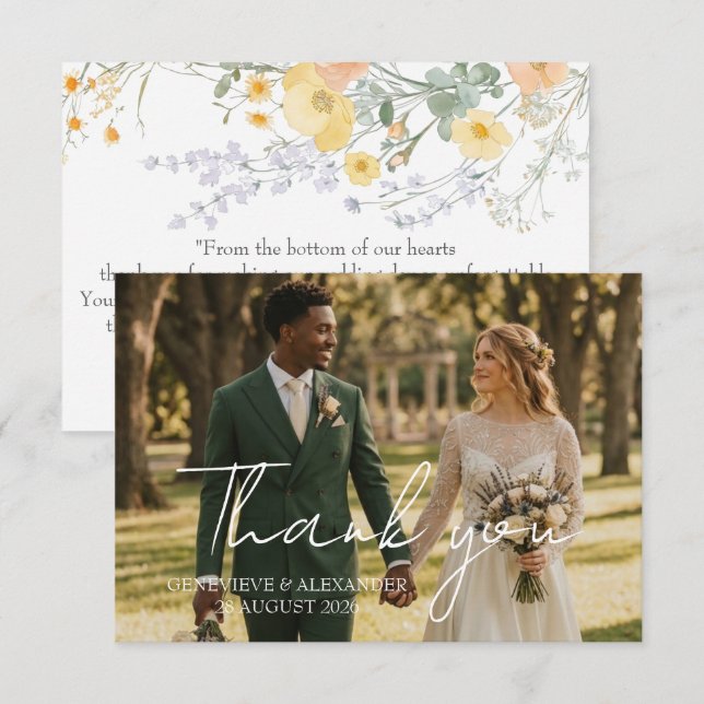 Tarjeta de agradecimiento de boda con foto de tono (Anverso / Reverso)
