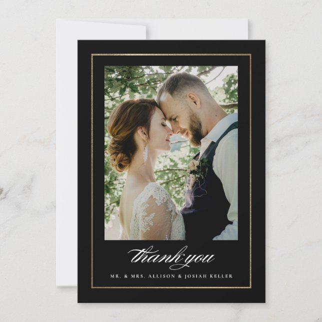 Tarjeta de agradecimiento de boda con foto elegant (Anverso)