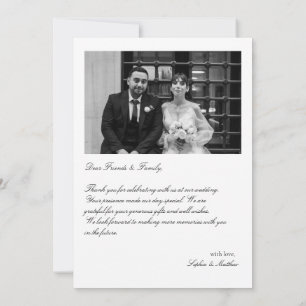 Tarjeta de agradecimiento de boda con foto elegant