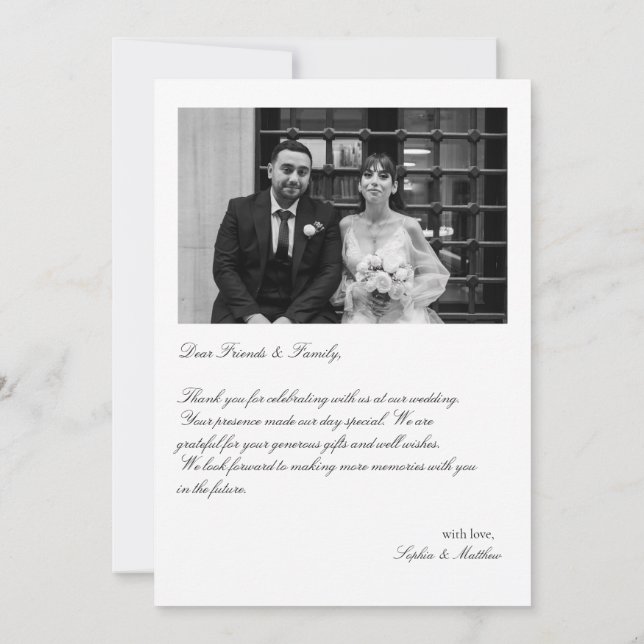 Tarjeta de agradecimiento de boda con foto elegant (Reverso)