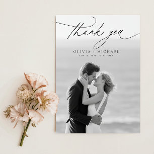 Tarjeta de agradecimiento de boda con foto elegant