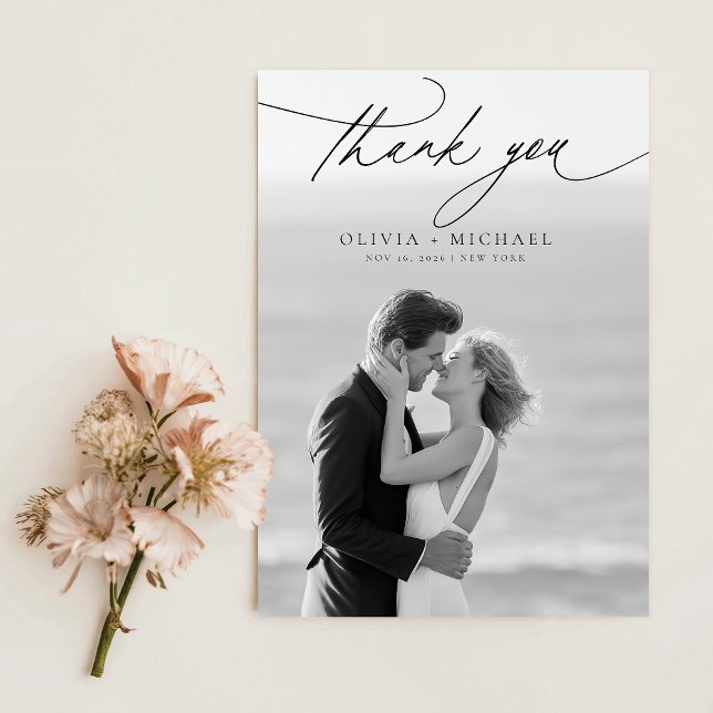 Tarjeta de agradecimiento de boda con foto elegant (Subido por el creador)