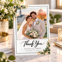 Tarjeta de agradecimiento de boda con foto elegant