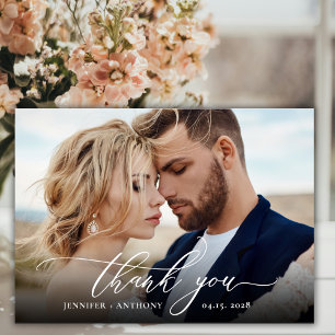 Tarjeta de agradecimiento de boda con foto Elegant