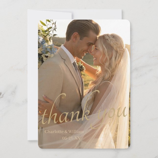 Tarjeta de agradecimiento de boda con foto elegant (Anverso)