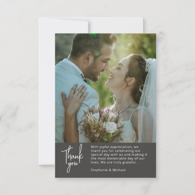 Tarjeta de agradecimiento de boda con foto elegant (Anverso)